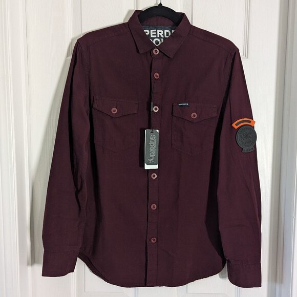 NWT SUPERDRY Maroon Long-Sleeve Button-Down Shirt - Picture 1 of 4